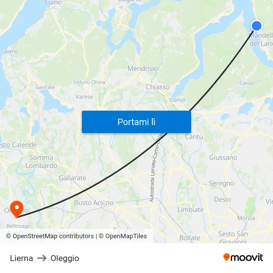 Lierna to Oleggio map