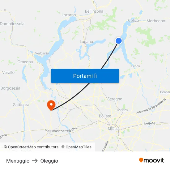 Menaggio to Oleggio map