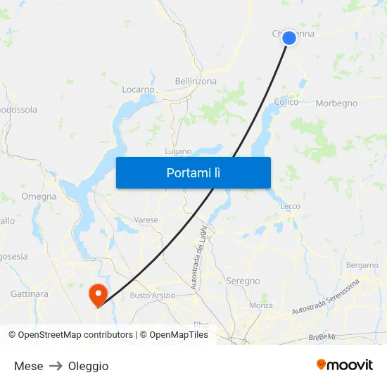 Mese to Oleggio map