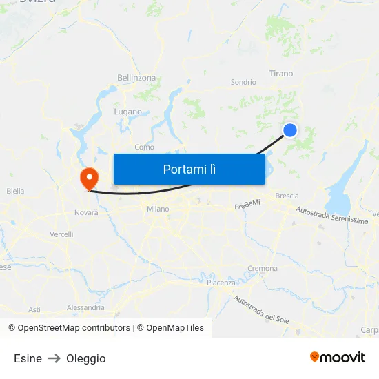 Esine to Oleggio map