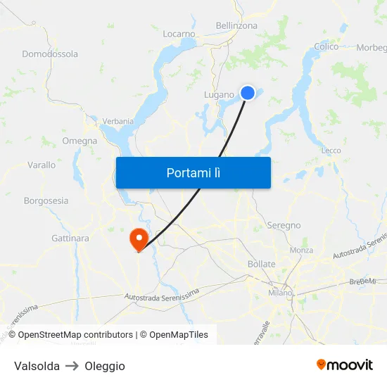 Valsolda to Oleggio map