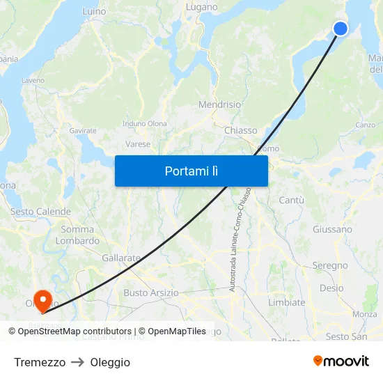 Tremezzo to Oleggio map