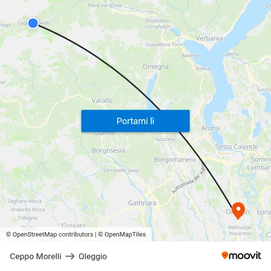 Ceppo Morelli to Oleggio map