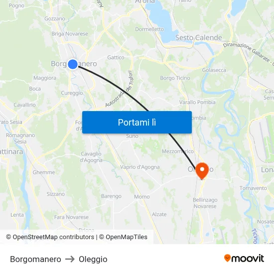 Borgomanero to Oleggio map