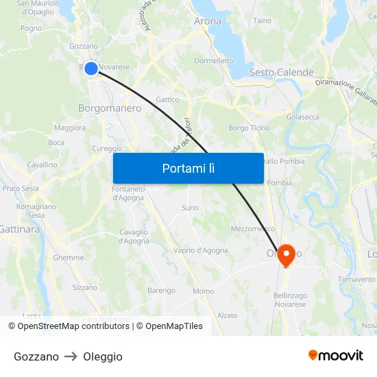 Gozzano to Oleggio map