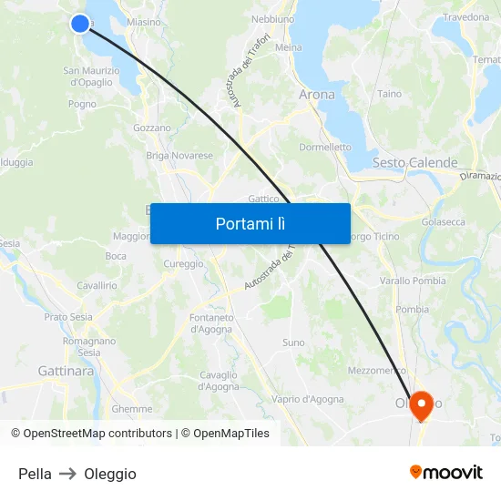 Pella to Oleggio map