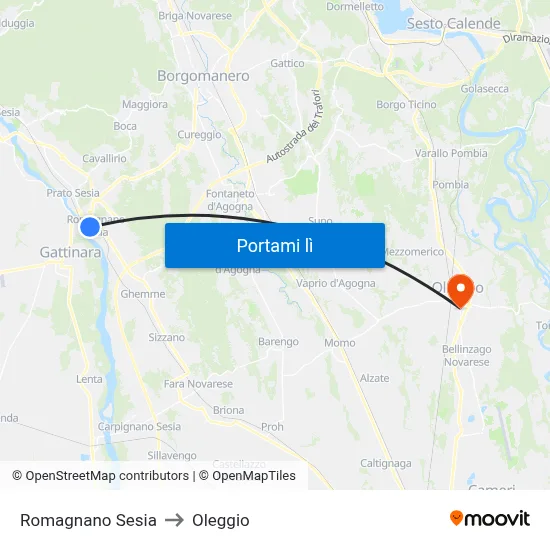 Romagnano Sesia to Oleggio map