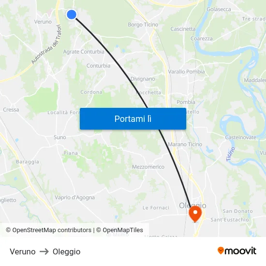 Veruno to Oleggio map