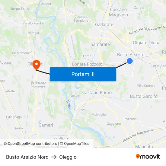 Busto Arsizio Nord to Oleggio map
