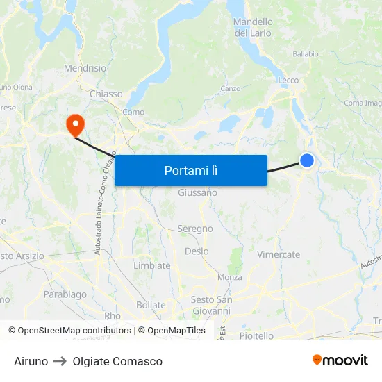 Airuno to Olgiate Comasco map