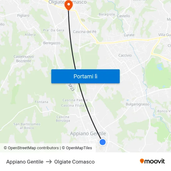 Appiano Gentile to Olgiate Comasco map