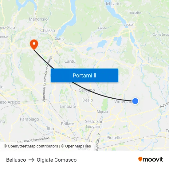 Bellusco to Olgiate Comasco map