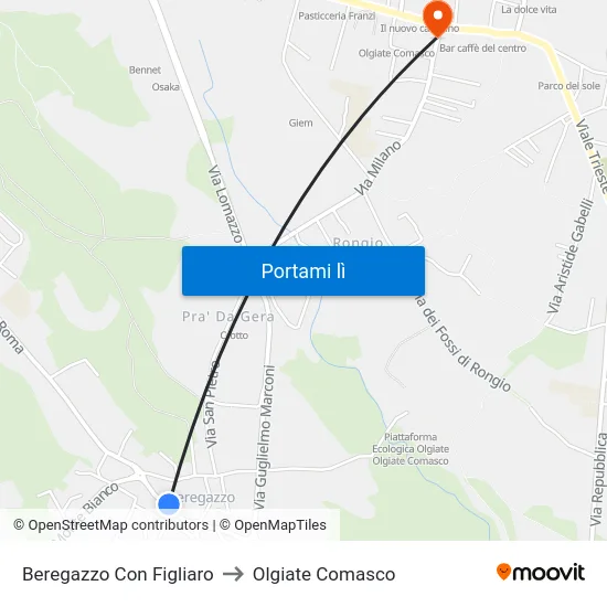 Beregazzo Con Figliaro to Olgiate Comasco map