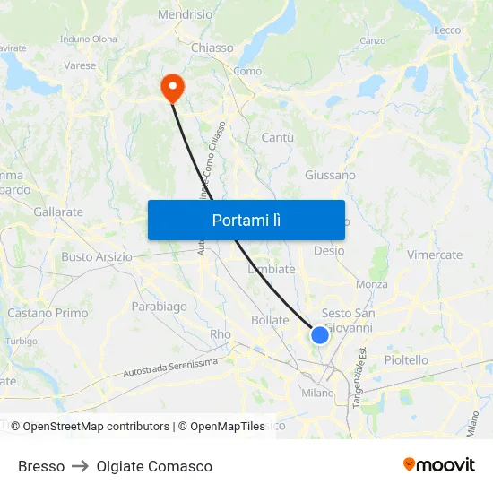 Bresso to Olgiate Comasco map