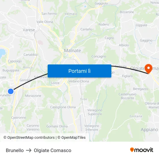 Brunello to Olgiate Comasco map