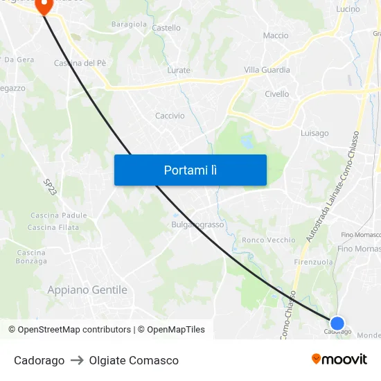 Cadorago to Olgiate Comasco map