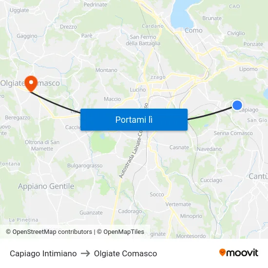 Capiago Intimiano to Olgiate Comasco map