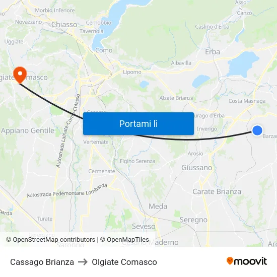 Cassago Brianza to Olgiate Comasco map