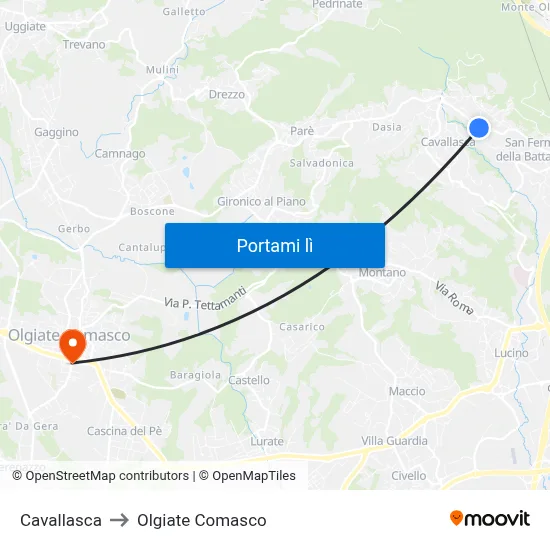 Cavallasca to Olgiate Comasco map