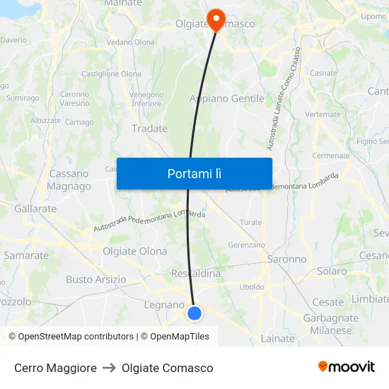 Cerro Maggiore to Olgiate Comasco map