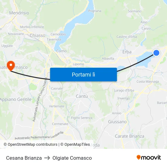 Cesana Brianza to Olgiate Comasco map