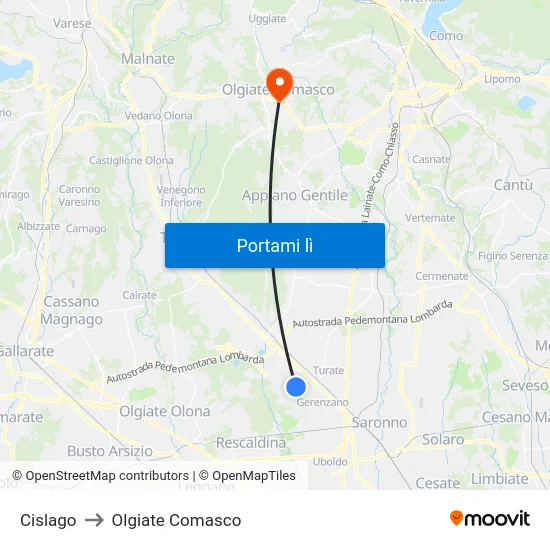 Cislago to Olgiate Comasco map