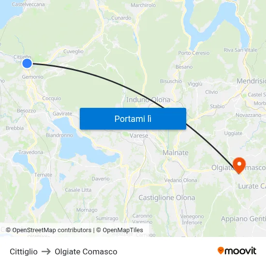 Cittiglio to Olgiate Comasco map