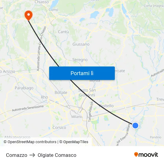 Comazzo to Olgiate Comasco map
