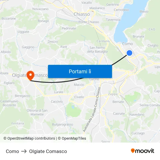 Como to Olgiate Comasco map