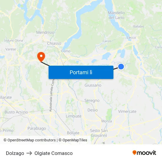 Dolzago to Olgiate Comasco map