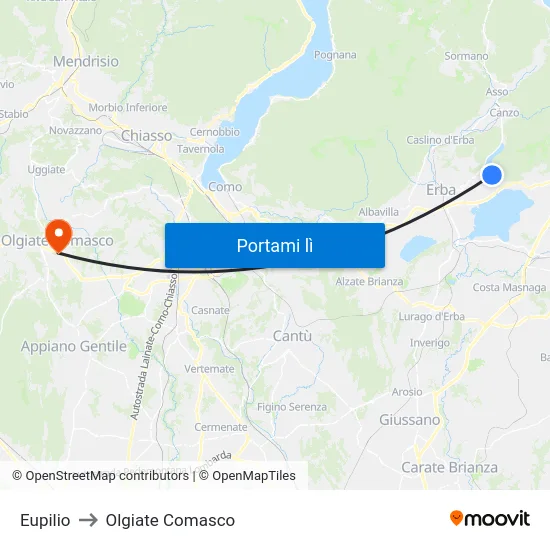 Eupilio to Olgiate Comasco map