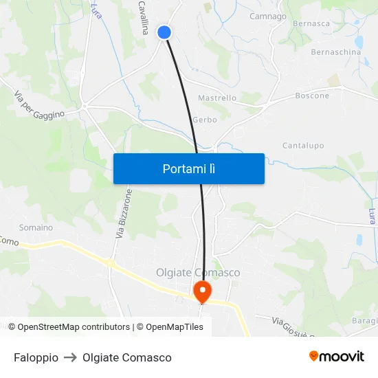 Faloppio to Olgiate Comasco map
