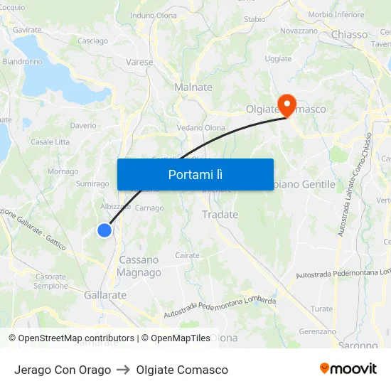 Jerago Con Orago to Olgiate Comasco map