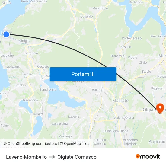 Laveno-Mombello to Olgiate Comasco map