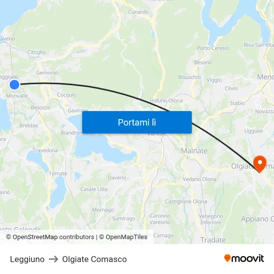 Leggiuno to Olgiate Comasco map