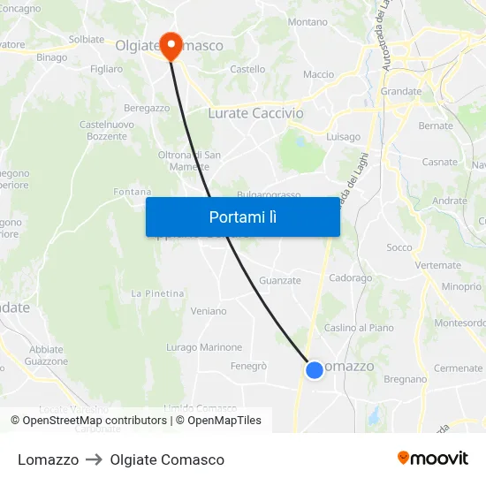 Lomazzo to Olgiate Comasco map
