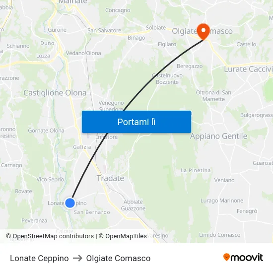 Lonate Ceppino to Olgiate Comasco map
