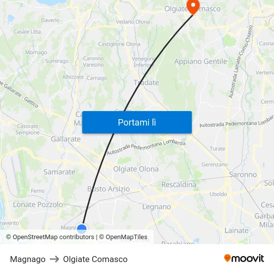 Magnago to Olgiate Comasco map