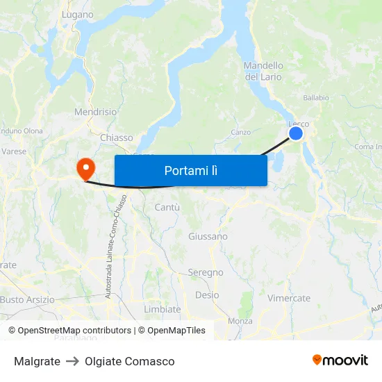 Malgrate to Olgiate Comasco map