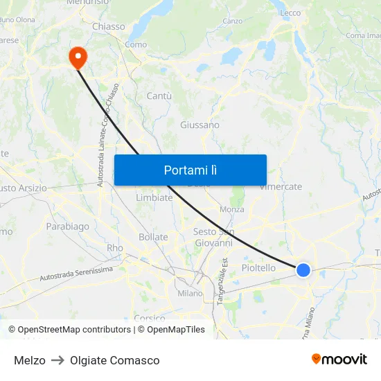 Melzo to Olgiate Comasco map