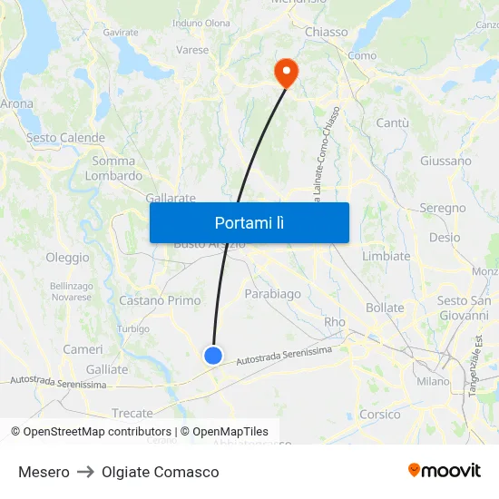 Mesero to Olgiate Comasco map