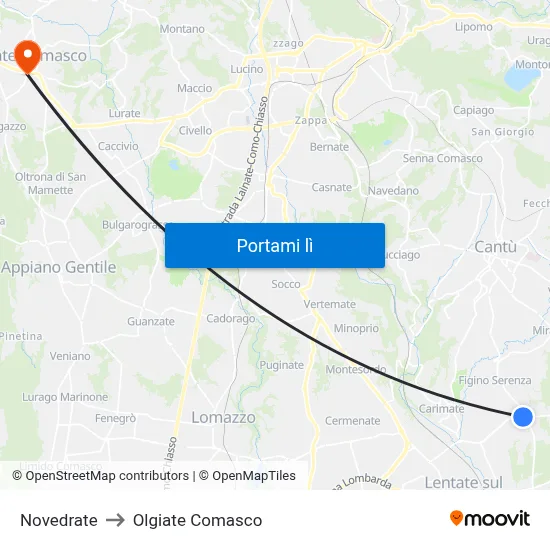 Novedrate to Olgiate Comasco map
