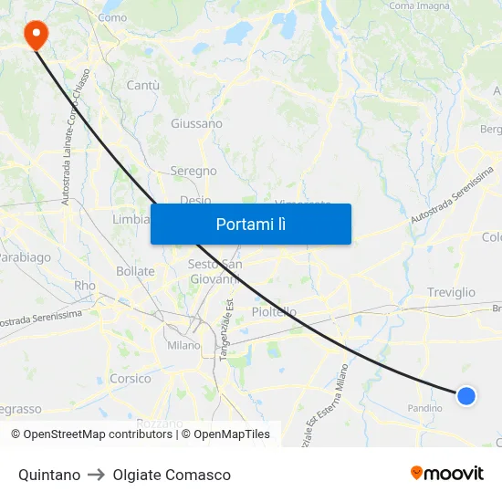 Quintano to Olgiate Comasco map