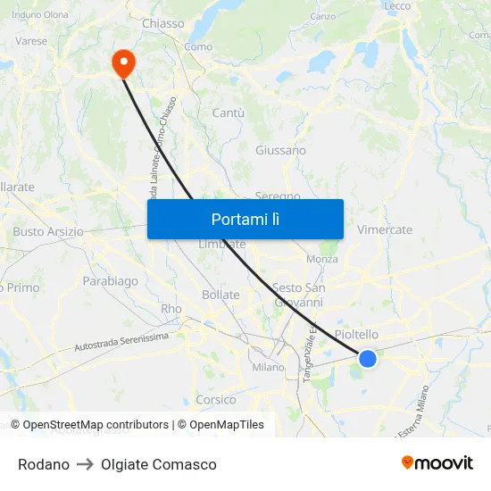 Rodano to Olgiate Comasco map