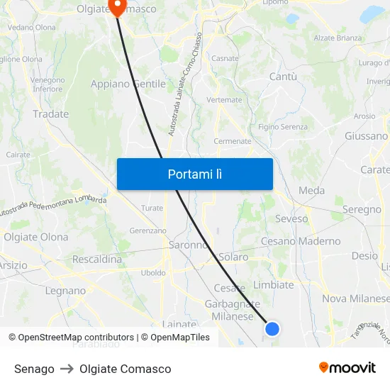 Senago to Olgiate Comasco map