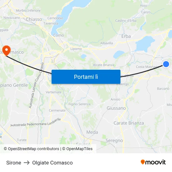 Sirone to Olgiate Comasco map