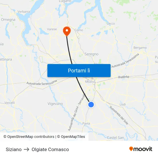 Siziano to Olgiate Comasco map