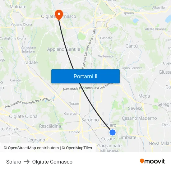 Solaro to Olgiate Comasco map