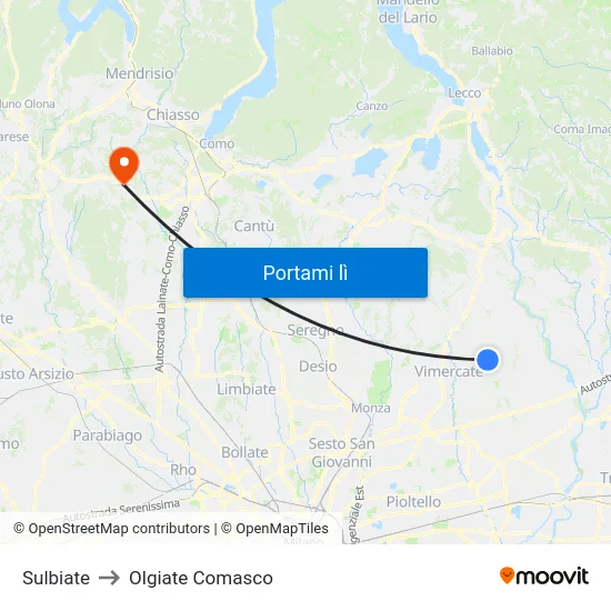 Sulbiate to Olgiate Comasco map