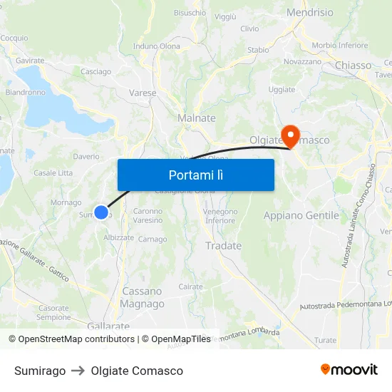 Sumirago to Olgiate Comasco map
